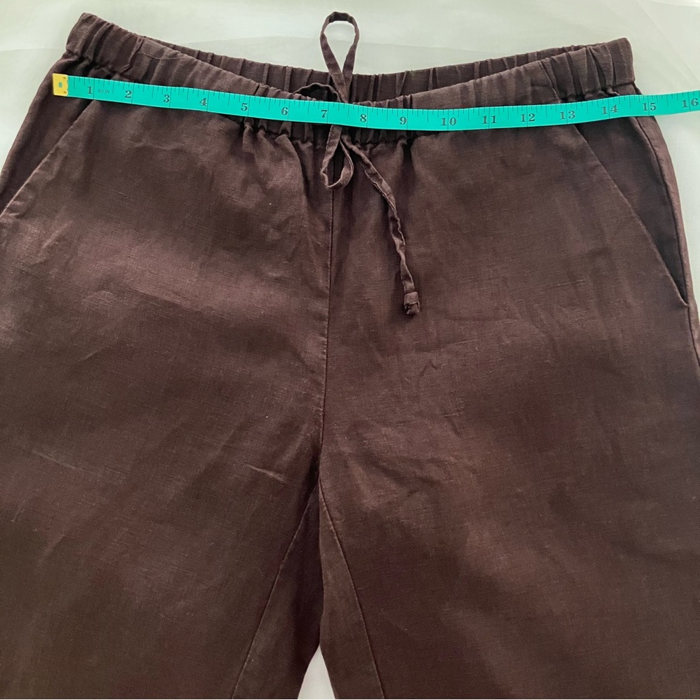 Kate Hill Chocolate Draw String Ankle Length Linen Pants - Picture 5 of 9